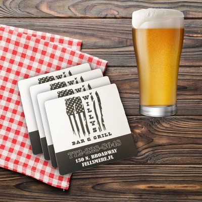 USA Made Premium Square Paper Coasters (3.5") Bright White Board Stock - logo only